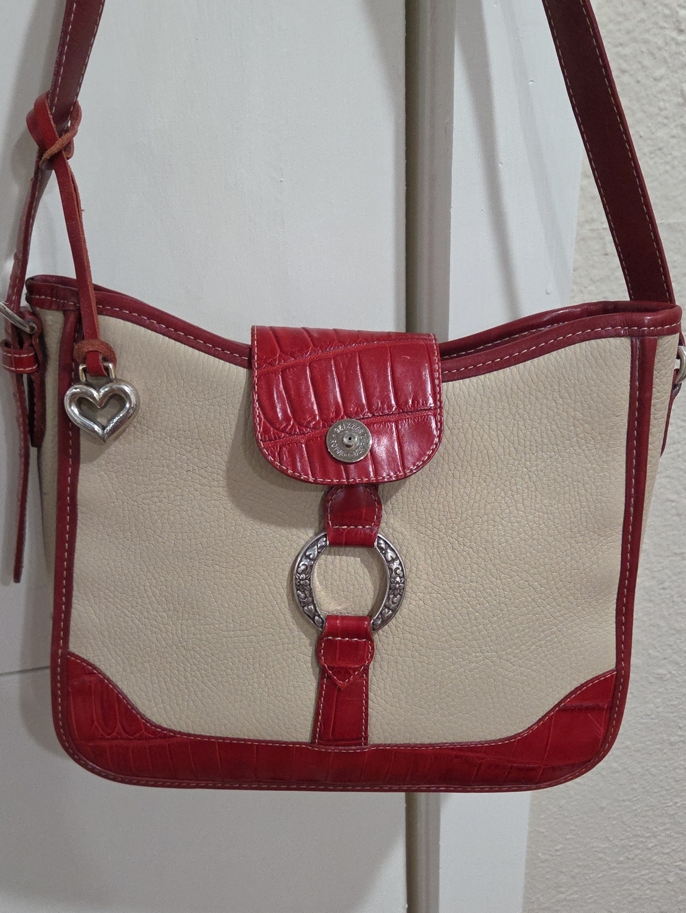 Brighton Cream and Red Women's Shoulder Bag with Heart Charm